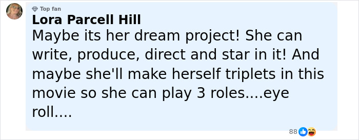 User comment on Blake Lively getting leading role in new rom-com, with mixed reactions and eye roll emoji.