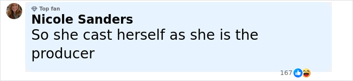 Comment by Nicole Sanders reacting to Blake Lively leading role, mentioning casting herself as producer online.