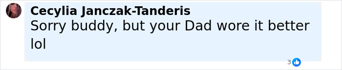 Comment on social media post reacting to Cruz Beckham's bulge going viral after parodying his dad David Beckham's famous Speedo shot. Comment on social media post reacting to Cruz Beckham's bulge going viral after parodying his dad David Beckham's famous Speedo shot.