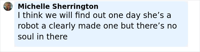 Screenshot of Michelle Sherrington commenting about a robot with no soul, illustrating body language expert analysis. Screenshot of Michelle Sherrington commenting about a robot with no soul, illustrating body language expert analysis.