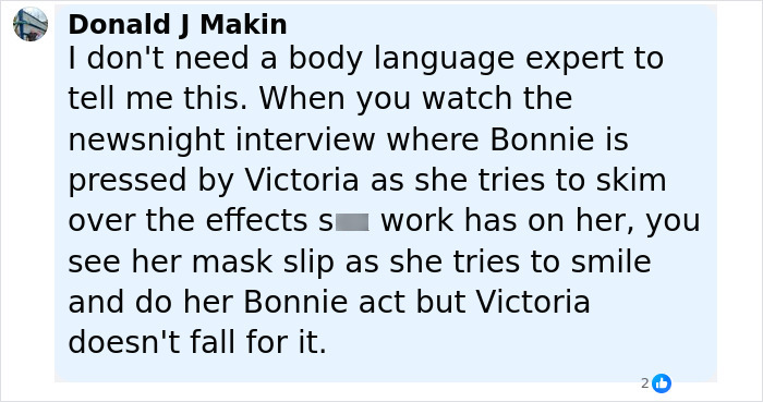 Comment about Bonnie Blue’s changing expression analyzed by a body language expert during a tense interview moment. Comment about Bonnie Blue’s changing expression analyzed by a body language expert during a tense interview moment.
