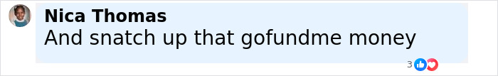 Facebook comment by Nica Thomas saying And snatch up that gofundme money related to mom who called autistic child the n-word facing charges. Facebook comment by Nica Thomas saying And snatch up that gofundme money related to mom who called autistic child the n-word facing charges.