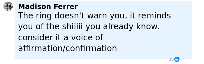 Comment by Madison Ferrer about a smart ring reminding users of health insights, related to major illness detection.