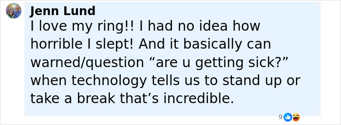 Comment from woman about smart ring detecting health issues early and improving awareness of illness symptoms.