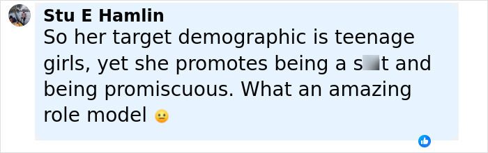 Screenshot of a social media comment criticizing Sabrina Carpenter&rsquo;s pole dance and provocative video targeting teenage girls.