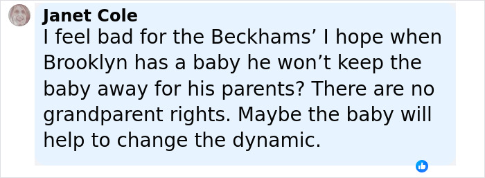 Comment expressing concern for Beckhams over Brooklyn&rsquo;s vow renewal speech and hopes for family dynamics to improve.