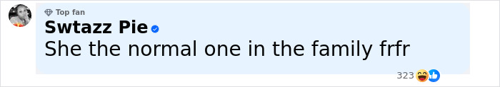 Comment from Swtazz Pie, verified top fan, reacting to Will Smith and Jada Pinkett's daughter crying selfie with NSFW message.