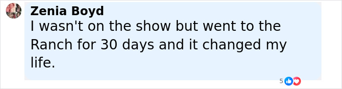 Comment from Zenia Boyd sharing her experience of attending The Biggest Loser Ranch for 30 days and its life-changing impact.