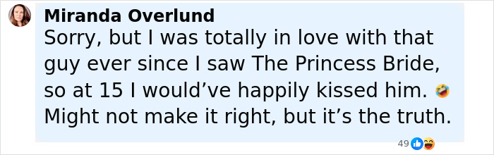 Screenshot of a social media comment about Alicia Silverstone kissing her 30-year-old co-star at age 15. Screenshot of a social media comment about Alicia Silverstone kissing her 30-year-old co-star at age 15.