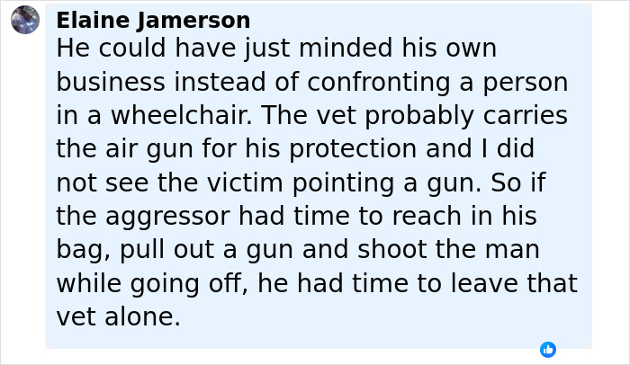 Comment discussing a white man shooting a black disabled veteran in daylight over proof of service confrontation. Comment discussing a white man shooting a black disabled veteran in daylight over proof of service confrontation.