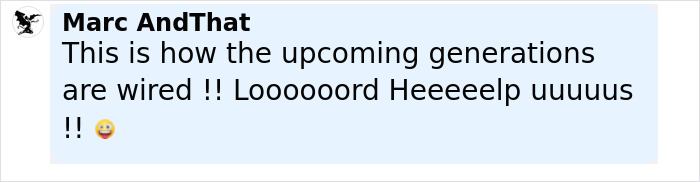 Social media comment by Marc AndThat expressing concern about how upcoming generations are wired, with emojis.