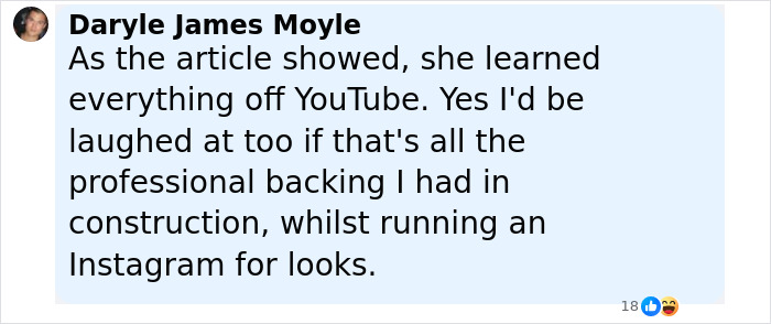 Comment from user about woman quitting $180k job over gross comments and being laughed at despite self-taught skills.