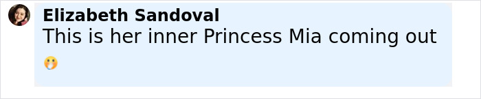 Comment from Elizabeth Sandoval mentioning her inner Princess Mia coming out with a surprised emoji.