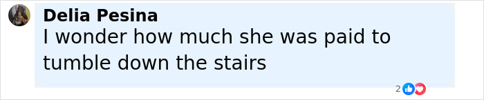 Comment discussing speculation about payment related to an incident of falling down stairs on a movie set.