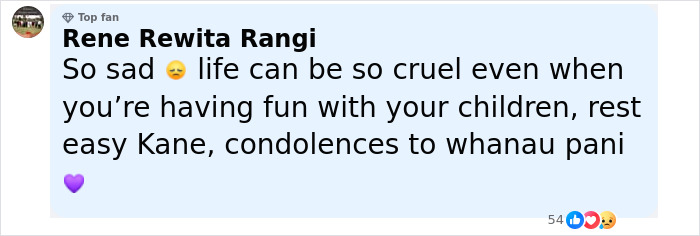 Facebook comment expressing sadness over a dad losing his life after being buried alive while digging sand with kids.