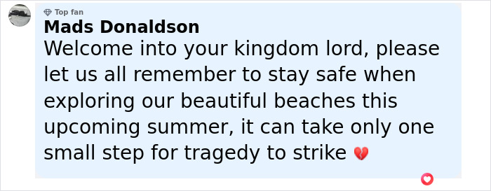 Comment warning about sand safety, urging caution to prevent tragedy like a dad losing life after being buried alive.