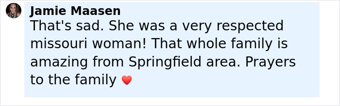 Comment from Jamie Maasen expressing condolences and support for Brad Pitt's mom and family after her passing. Comment from Jamie Maasen expressing condolences and support for Brad Pitt's mom and family after her passing.