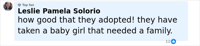Comment praising adoption of a baby girl, relating to Millie Bobby Brown adopting a baby at 21 and fans' concerns.