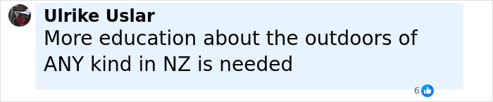 Comment by Ulrike Uslar emphasizing the need for more education about outdoor safety in New Zealand.