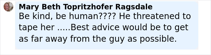 Comment from Mary Beth Topritzhofer Ragsdale expressing concern about threat to flight attendant after intoxicated man's incident. Comment from Mary Beth Topritzhofer Ragsdale expressing concern about threat to flight attendant after intoxicated man's incident.