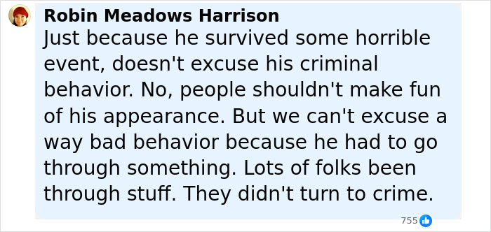 Comment discussing criminal behavior and reactions after a man stuns internet by turning himself in for homicide.