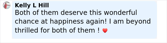 Comment by Kelly L Hill expressing happiness about Liam Neeson's rumored romance with Pamela Anderson. - 19