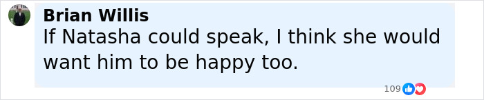 Comment on social media about Liam Neeson's late wife's sister reacting to his rumored romance with Pamela Anderson. - 11