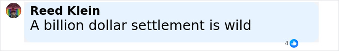 Comment about billion dollar settlement on social media, related to family awarded after gravely disabled baby outcome.