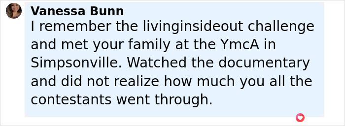 Comment from Vanessa Bunn reflecting on The Biggest Loser documentary impact on contestants' mental health and PTSD.