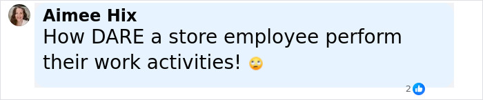 Screenshot of a social media comment by Aimee Hix criticizing a store employee&rsquo;s work activities related to a trans issue.