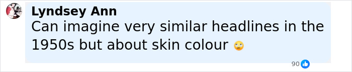 Comment by Lyndsey Ann expressing a comparison of past headlines on skin colour to current issues involving a trans employee.