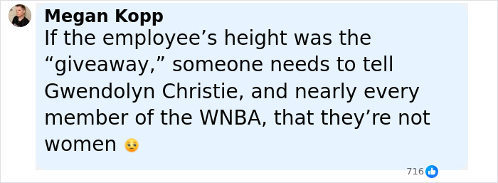 Screenshot of a social media comment discussing an alleged trans employee and a related controversy.