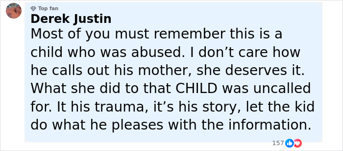 Comment from Derek Justin discussing abuse and trauma related to Kate and Jon Gosselin&rsquo;s son Collin&rsquo;s heartbreaking message.