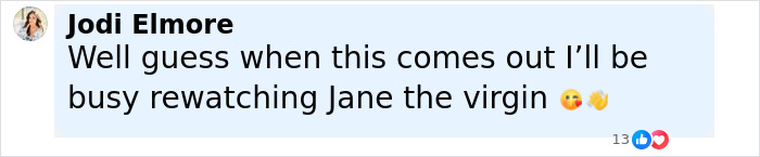 Comment on social media mentioning rewatching Jane the Virgin, reflecting audience reaction to Blake Lively leading new rom-com.