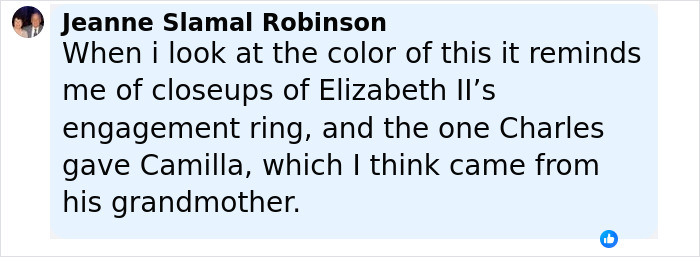 Screenshot of a social media comment discussing the color and design of engagement rings related to hidden engraving. Screenshot of a social media comment discussing the color and design of engagement rings related to hidden engraving.