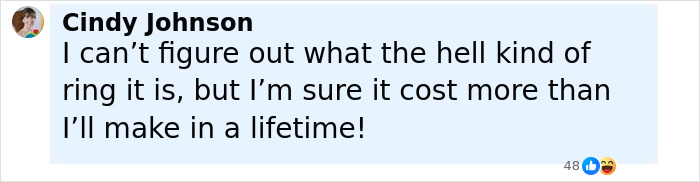 Comment from Cindy Johnson about Travis Kelce's hidden engraving on Taylor Swift's $1M engagement ring. Comment from Cindy Johnson about Travis Kelce's hidden engraving on Taylor Swift's $1M engagement ring.