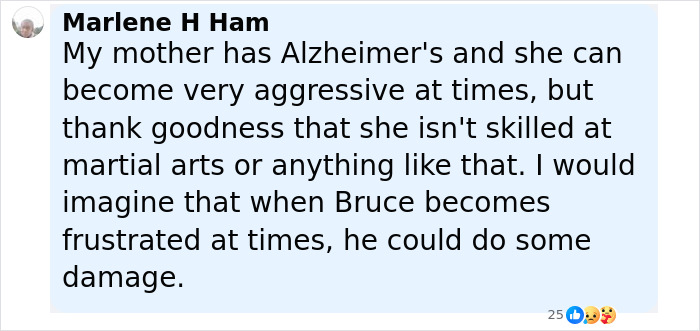 Comment discussing Bruce Willis's dementia battle and the impact on his behavior during his health struggles.