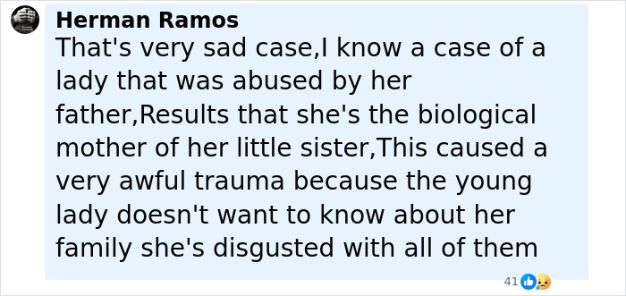 Comment discussing a man accusing his mom of taking advantage and revealing plans if he is brother's biological father.