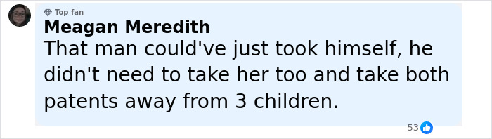 Comment from Meagan Meredith expressing concern over children being deprived of their parents by a man&rsquo;s actions.