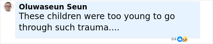 Comment expressing sadness about toddlers facing trauma after being found hungry and thirsty by police inside a house.