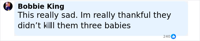 Facebook comment expressing sadness and relief that three hungry and thirsty toddlers were found safe by police.