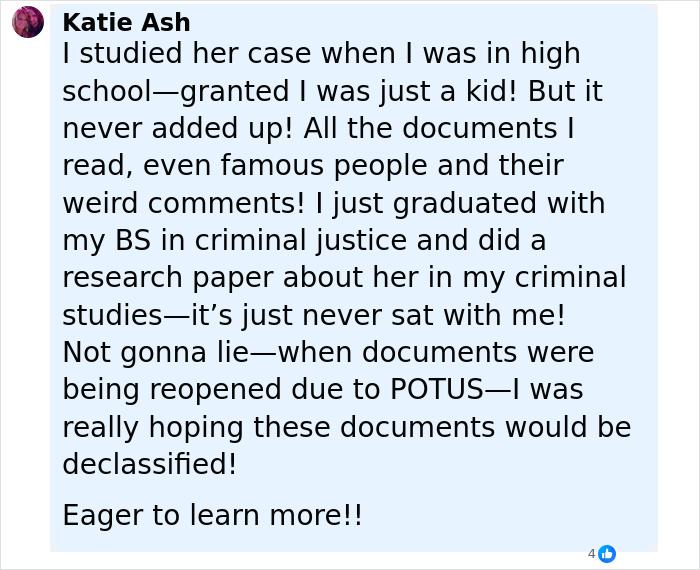 Comment discussing Marilyn Monroe autopsy case and hope for declassified documents revealing suspicious findings. - 26