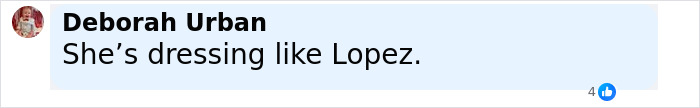 Facebook comment by Deborah Urban saying she’s dressing like Lopez, related to Taylor Swift’s cover art controversy about young daughter idols. Facebook comment by Deborah Urban saying she’s dressing like Lopez, related to Taylor Swift’s cover art controversy about young daughter idols.