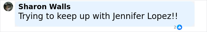 Facebook comment by Sharon Walls expressing wanting to keep up with Jennifer Lopez, linked to Taylor Swift cover art controversy. Facebook comment by Sharon Walls expressing wanting to keep up with Jennifer Lopez, linked to Taylor Swift cover art controversy.