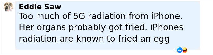 Comment about 5G radiation from iPhones possibly affecting health, referencing iPhones and radiation risks. - 16