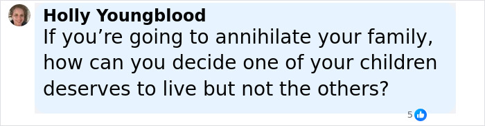 Comment on social media expressing confusion about a depressed mom ending the life of her family after a grim TikTok post.
