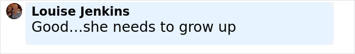 Comment on social media in black and bold text by Louise Jenkins saying she thinks the 13-year-old arrested at McDonald's needs to grow up.