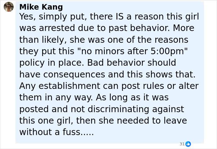 Comment from Mike Kang discussing the 13-year-old arrested at McDonald's amid new details and controversy.
