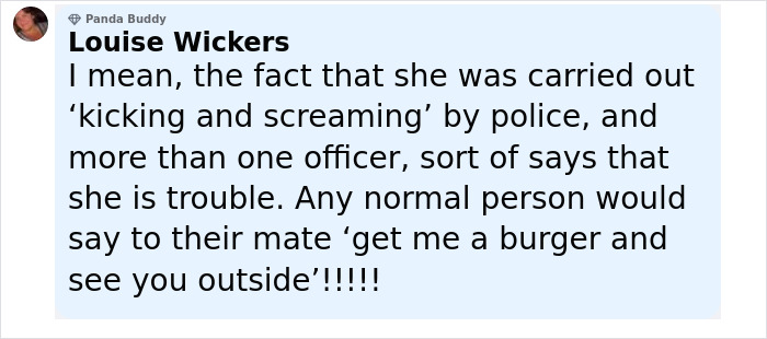 Comment by Louise Wickers discussing police arrest details of 13-year-old at McDonald's during widespread outrage.