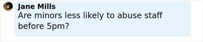 Screenshot of a social media comment discussing minors and abuse of staff related to 13-year-old arrest video outrage.